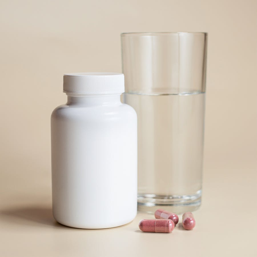 A bottle of Steadia glucose-buffering capsules on a clean surface